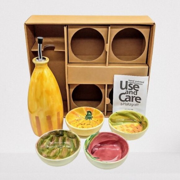 Pfaltzgraff Earthenware 5-Piece Oil Decanter & Bowl Set NIB - Picture 1 of 7